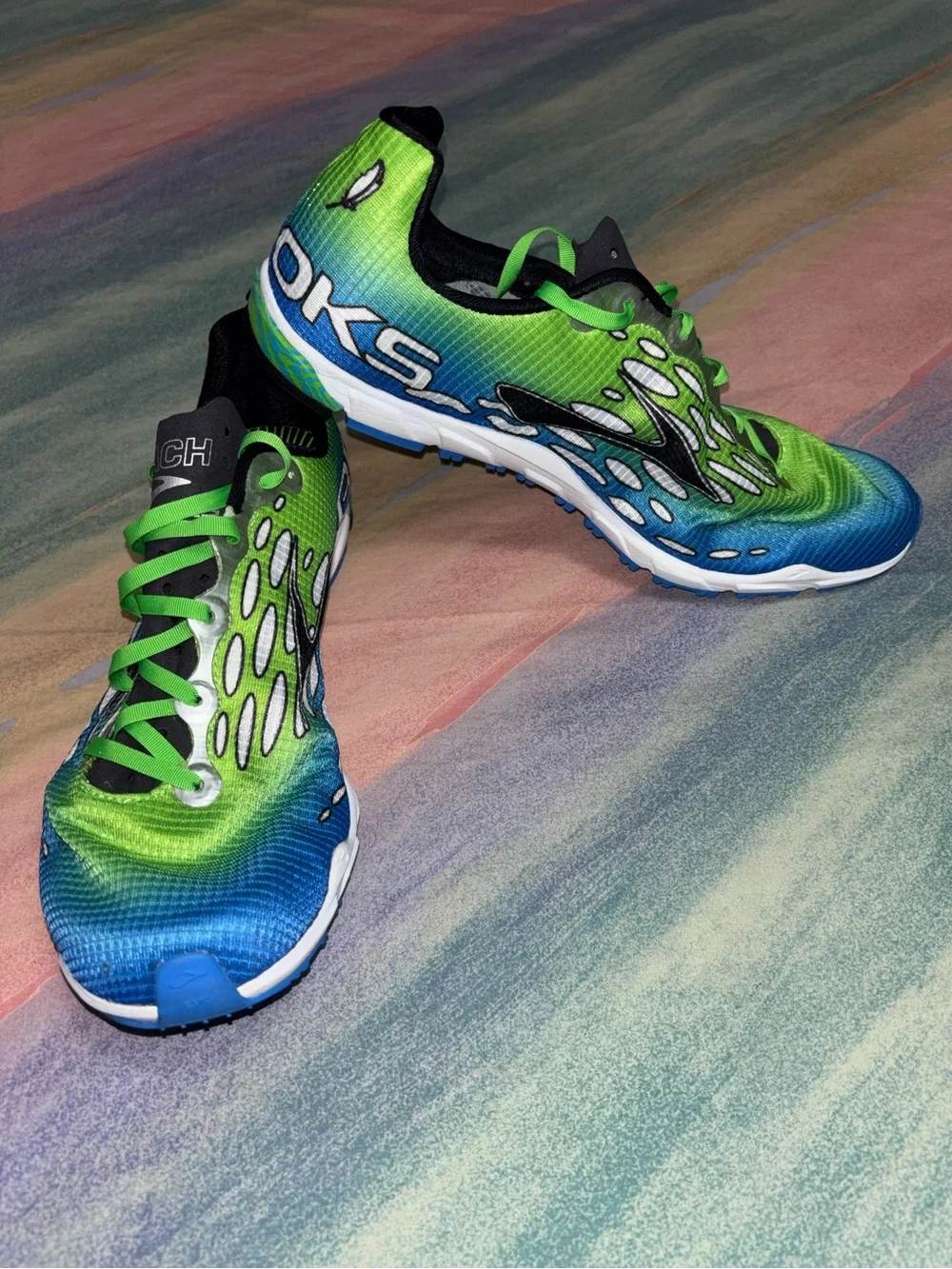 Brooks Mach 14 Sneakers Men's 11.5 Multicolor Lace Up athletic green blue shoes